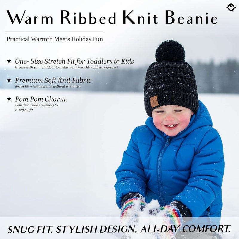 Funky Junque Toddler Pom Beanie – Kids Winter Hat for Ages 1–4, Baby Boy & Girl Knit Beanies, Warm Cozy Knit Snow Hats - Image 2